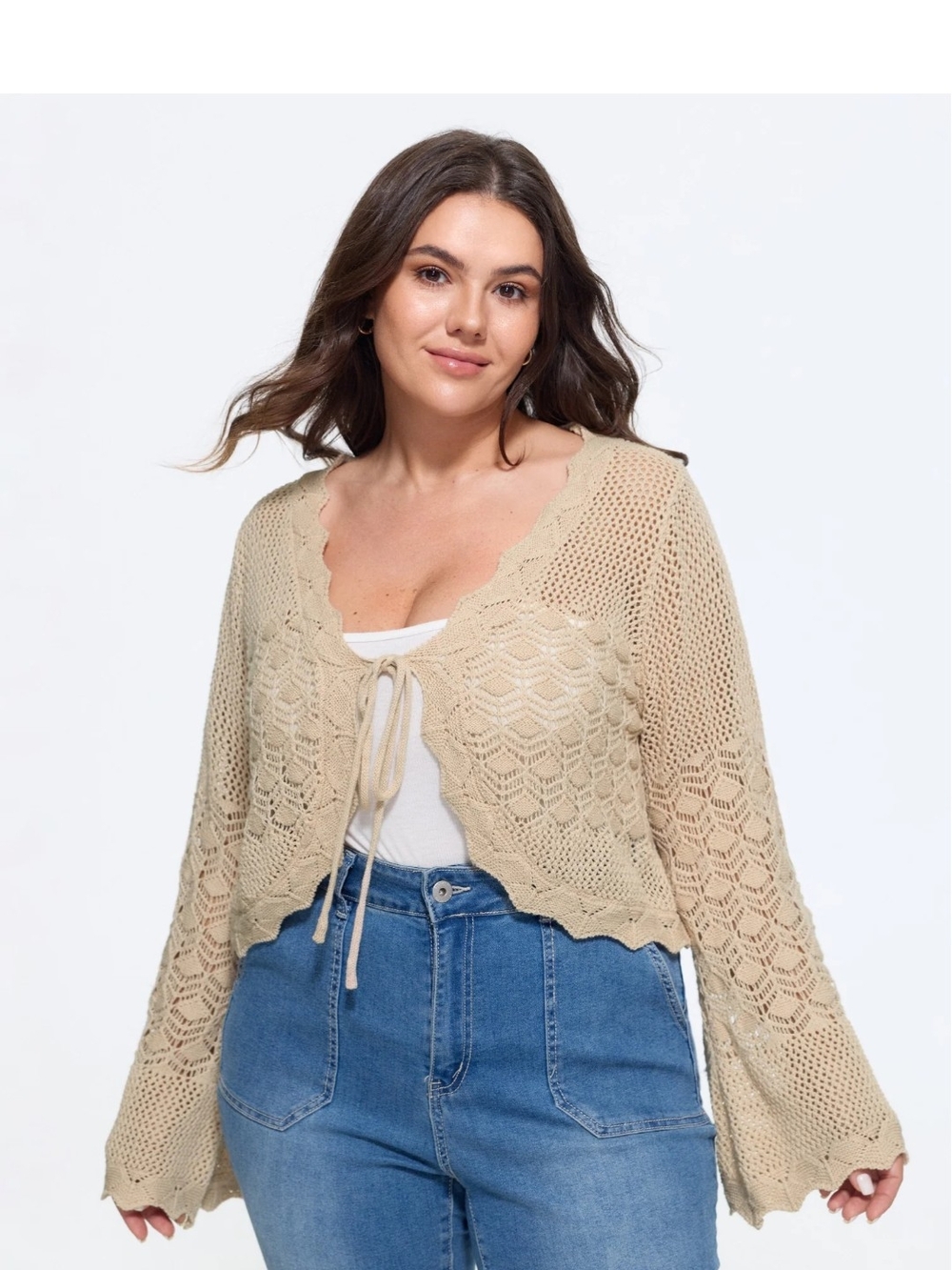 Crochet Tie-Front Women's Sweater